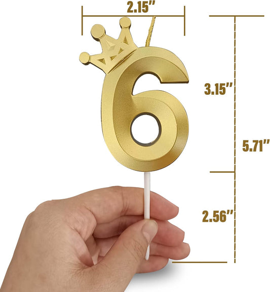 The Number 6 Gold Birthday Candles for Cake is Beautiful Number Candles for 6th Birthday Decorations for Boys and Girls (Gold-6, Crown)