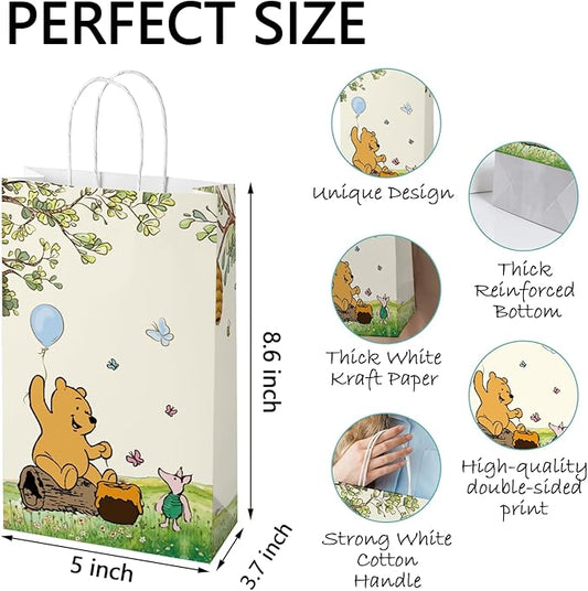 wjrsxilt Winnie Treat Bags - 16 PCS Paper Goodies Candy Bags Classic Bear Party Bag for the Pooh Baby Shower Present Bag Kids Party Decorations Supplies Decor