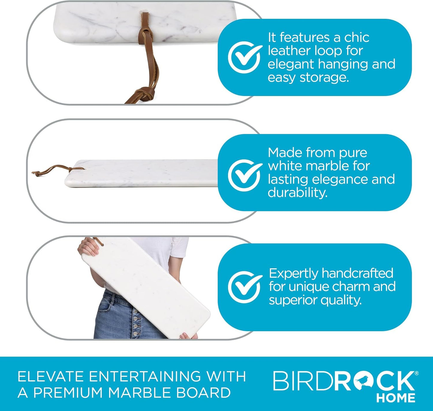 BIRDROCK HOME 23" Marble Serving Board - Charcuterie Board for Party Appetizers - Kitchen Platter for Food - Pizza Fruit Display - White