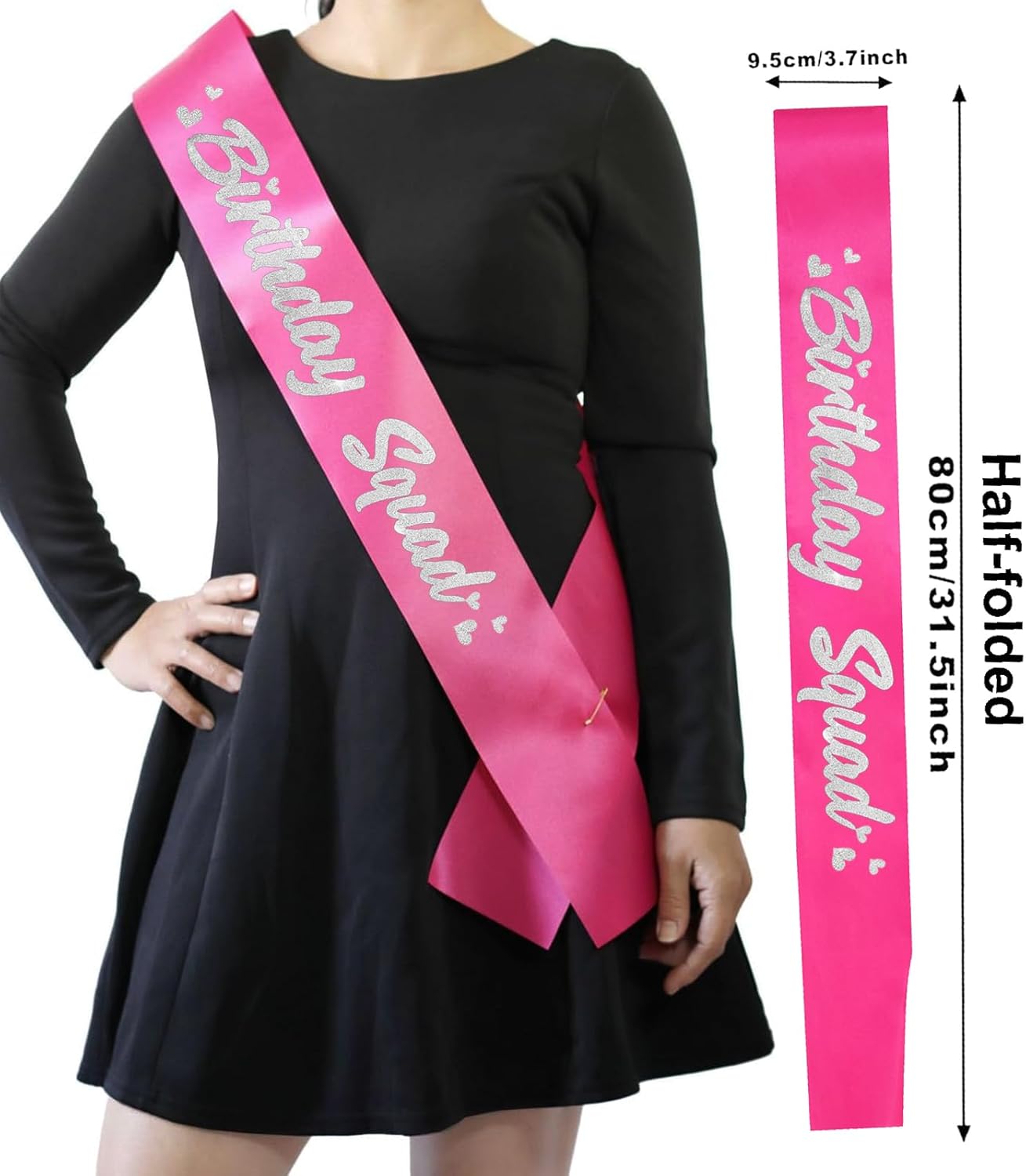6 Pieces Birthday Squad Sash Set Hot Pink with Silver Glitter Lettering Birthday Sash for Women Funny Party Favors Decorations for Sweet 16 18th 21st 25th 30th 40th 50th or Other Bday