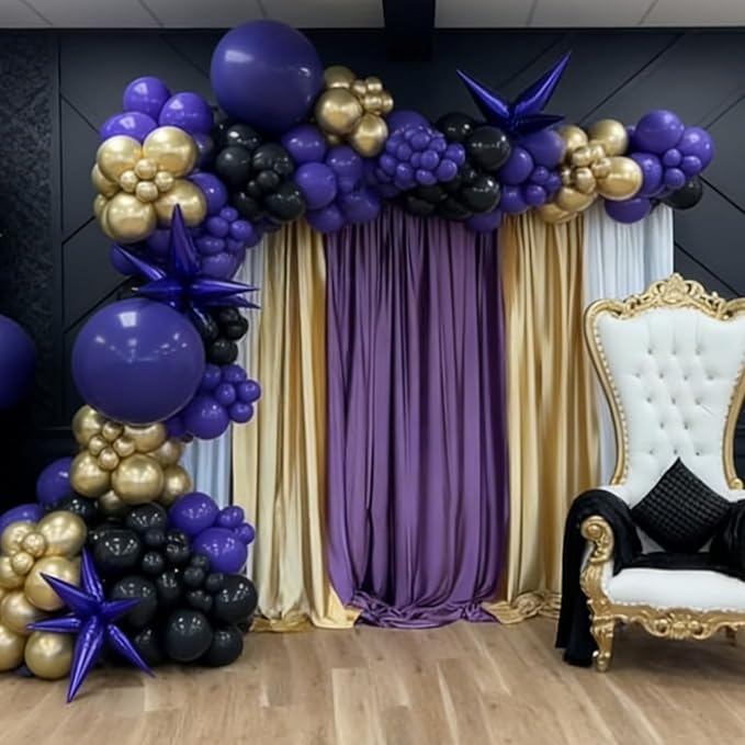 Purple and Gold Balloons, 12 Inch Black Purple and Gold Confetti Balloons for Graduation Prom Halloween Baby Shower Wednesday Retirement Birthday Party Decorations