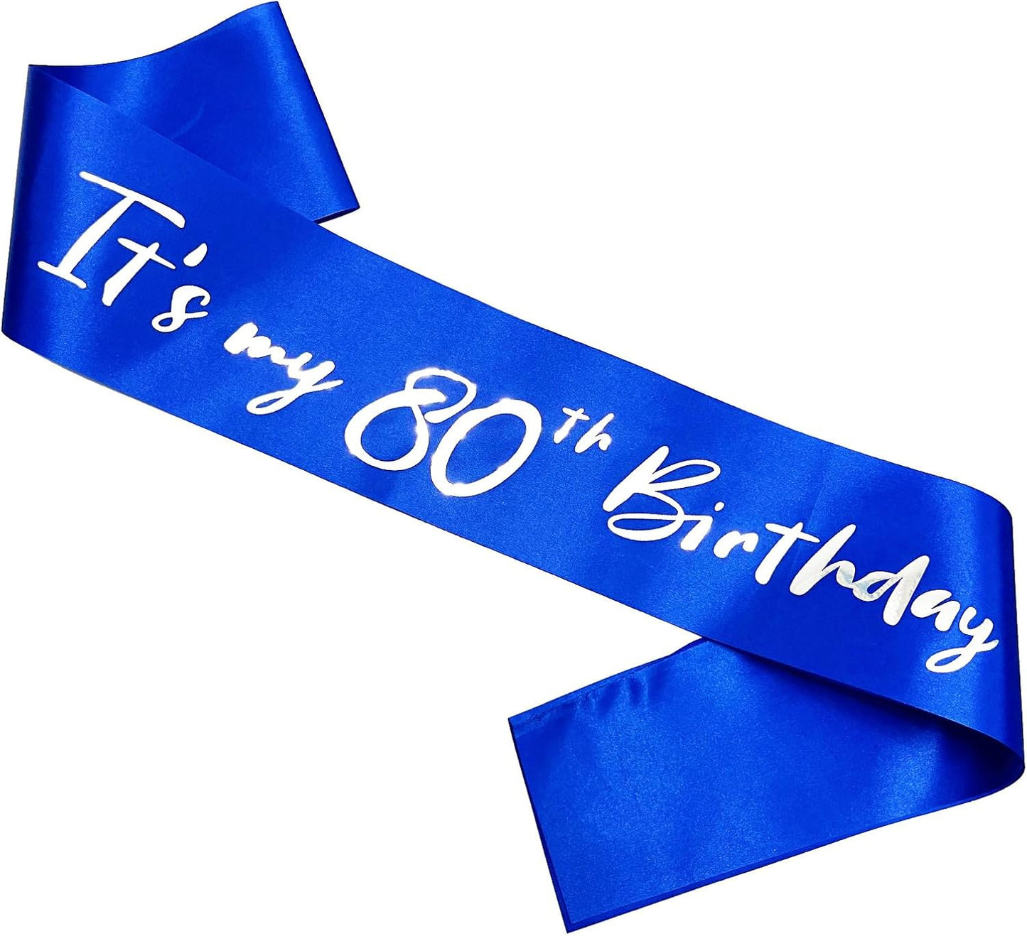 80th Birthday Sash, It's My 80th Birthday Sash Blue Silver, 80 Birthday Decorations Gifts for Women Men Happy 80th Birthday Party Favor Supplies