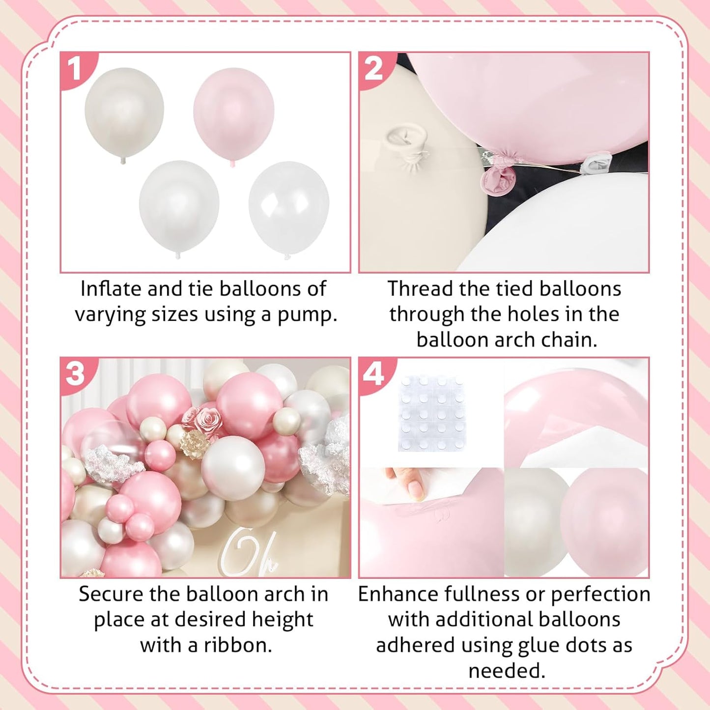Pearl White and Pink Balloons Arch Double Stuffed Balloons Garland Pare Pink Blush Beige Cream Latex Balloon with Clear Balloon for Neutral Birthday Party Decoration Baby Girl Bridal Shower Wedding