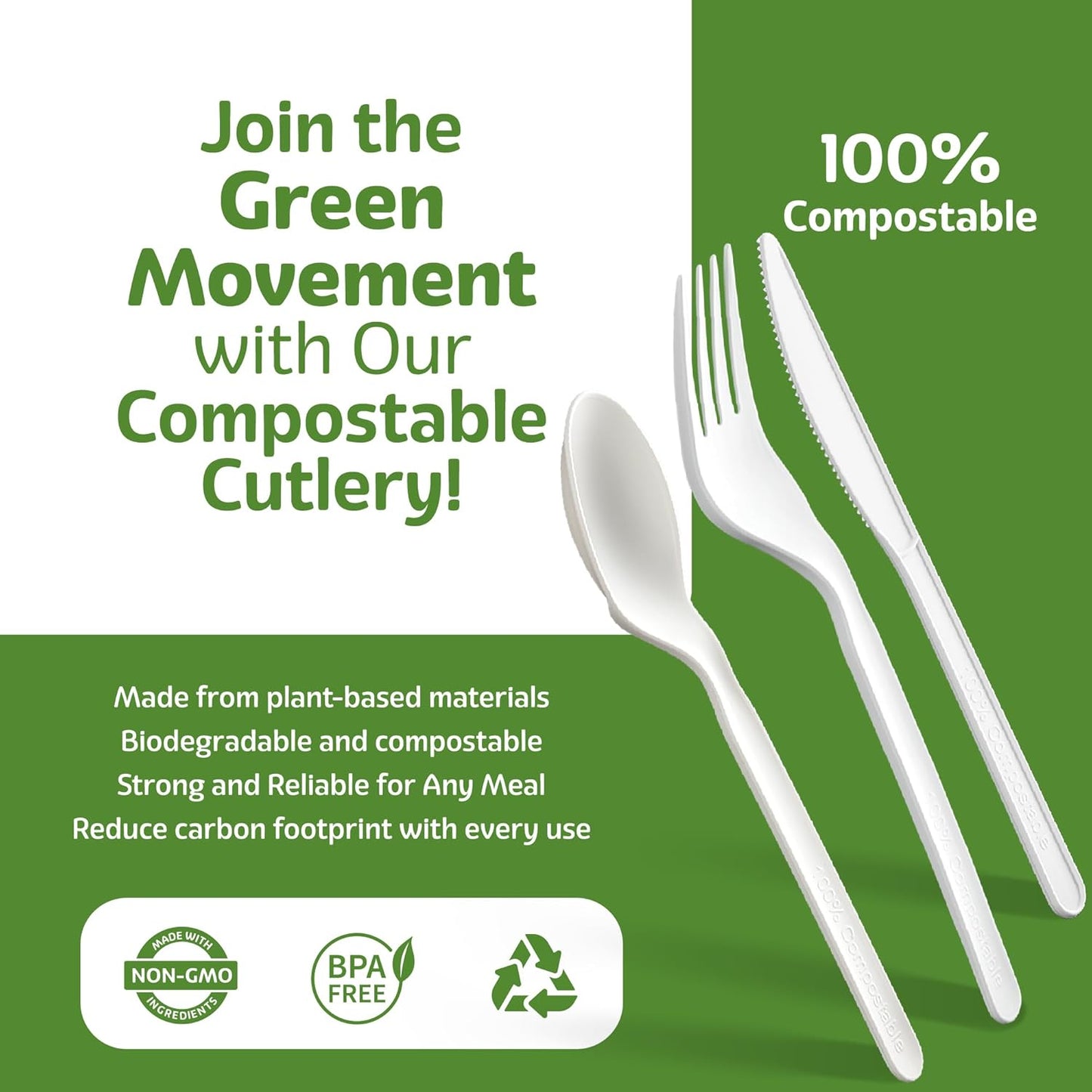 100% Compostable PLA Combo Cutlery Set Disposable Plastic Forks Spoons Knives 400 Pcs Biodegradable Utensils
