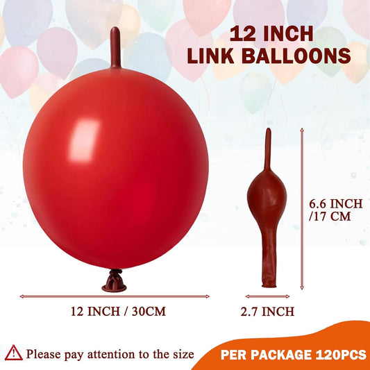 IN JOOYAA Link Balloons 12 Inch 120 Pcs Quick Link Balloons for Wedding Party Festival Birthday Decorations (Red)