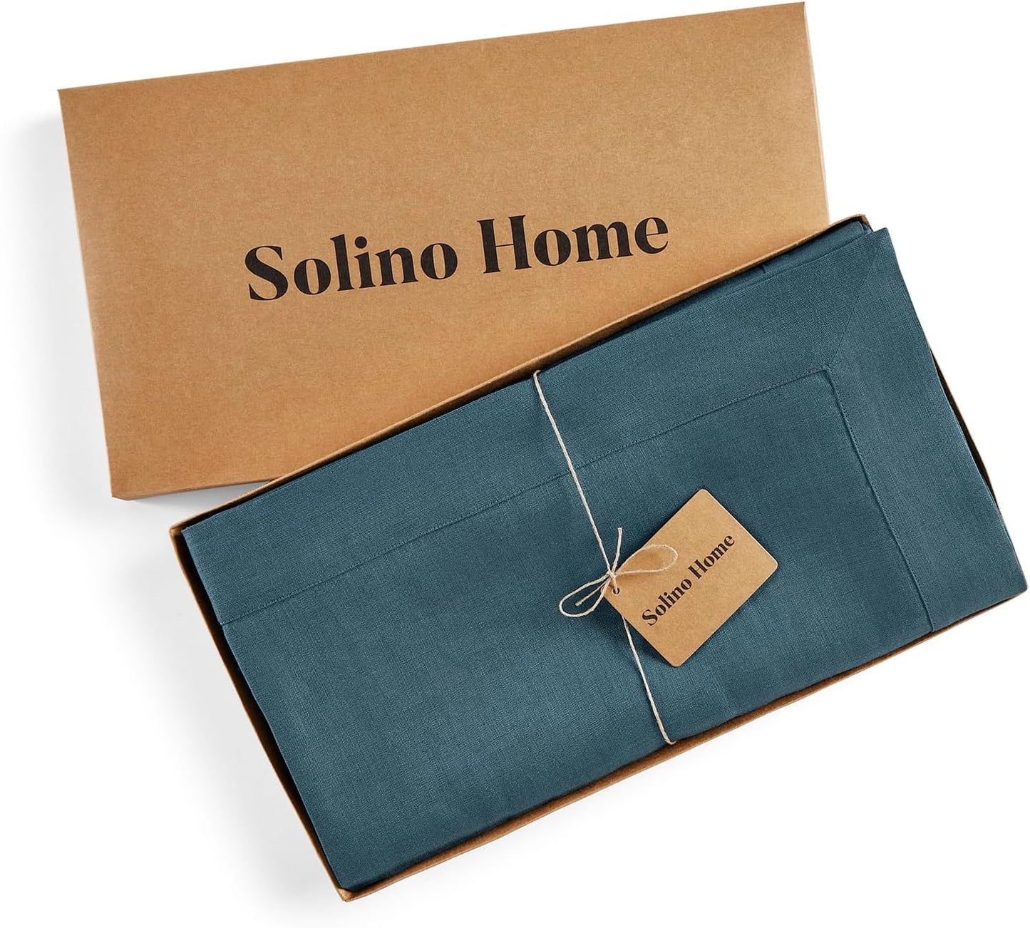 Solino Home Linen Tablecloth for Rectangle Tables 60 x 90 Inch - 100% Pure Linen Peacock Blue Table Cloth - Fete, Machine Washable Cloth Tablecloth