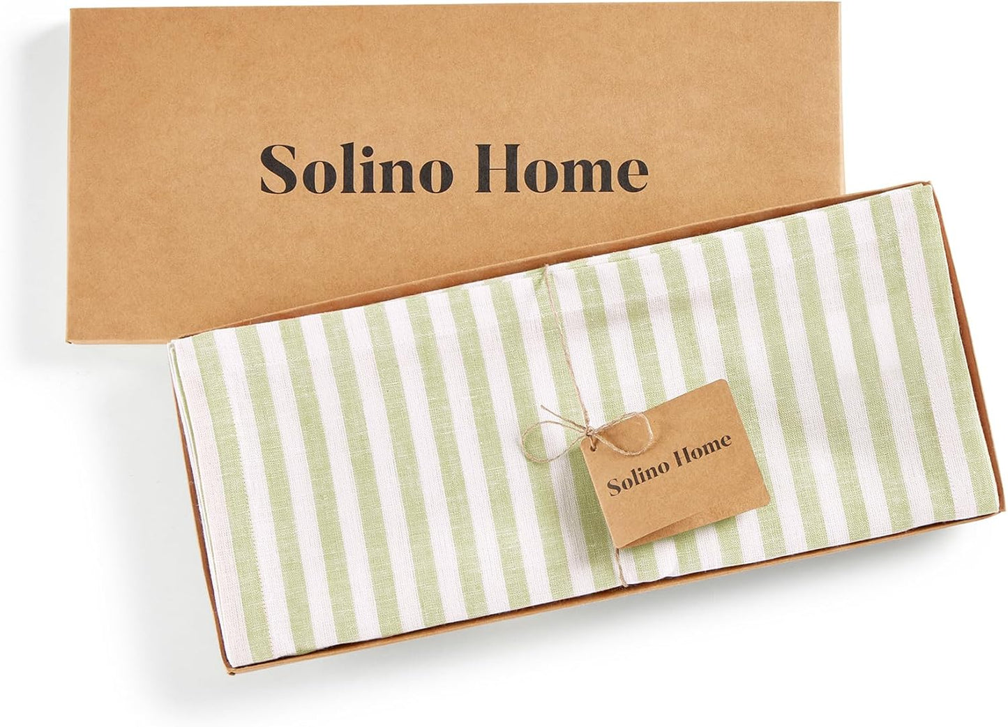 Solino Home Linen Table Runner 72 Inches Long - Amalfi Stripe, 100% Pure Linen Sage and White Table Runner 14 x 72 Inch for Dining, Dresser, Fall, Autumn, Halloween, Thanksgiving, Christmas