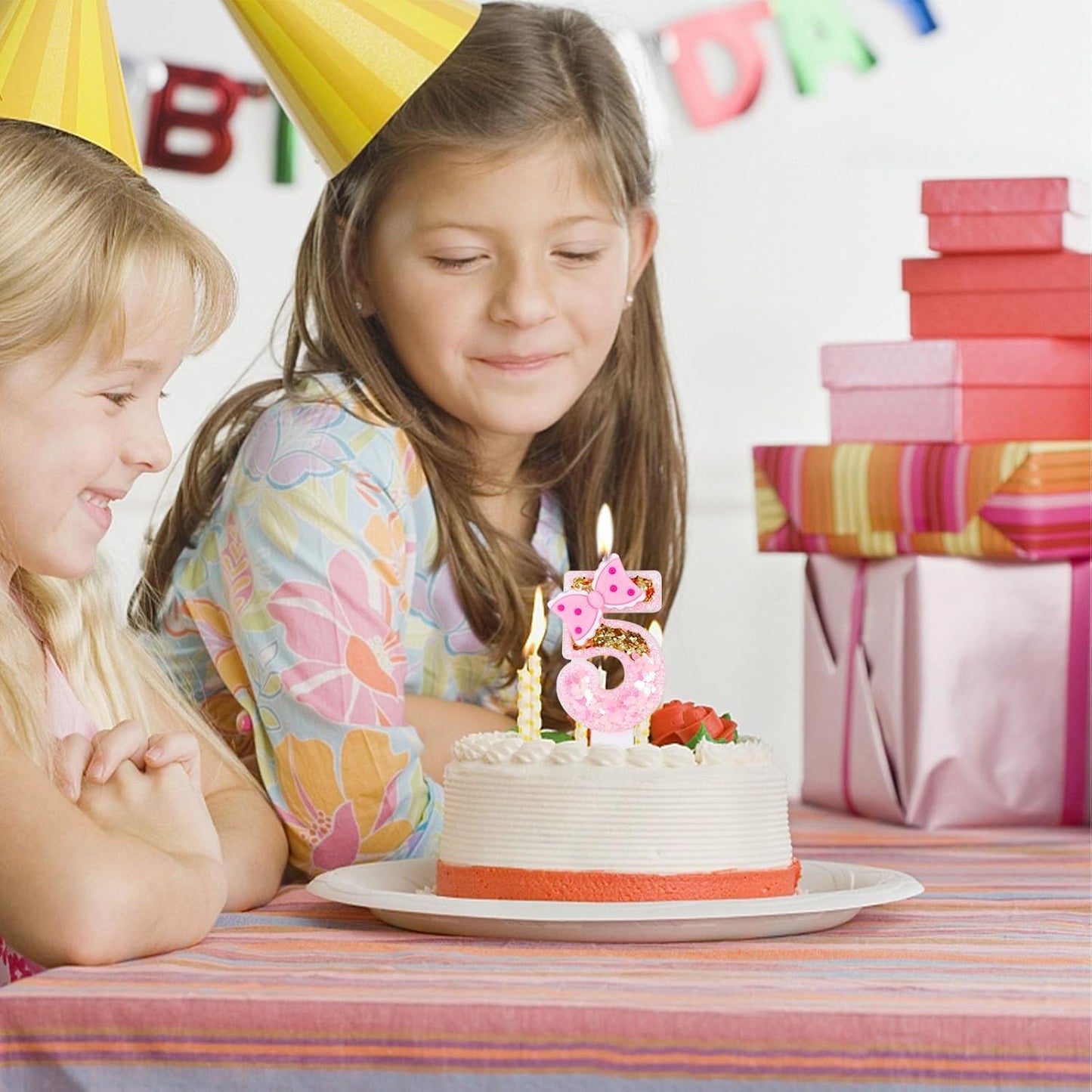 Girls' Pink 4-Number Birthday Candles with Gold Glitter, Bow & Number 1 - Perfect for Cake Decoration & Celebrations