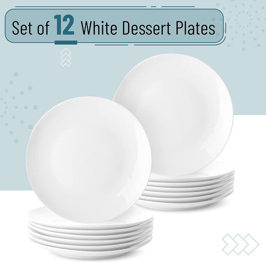 BTaT- White Dessert Plates, 8 inch, Set of 12, Small Plates for Appetizers, Christmas Gifts