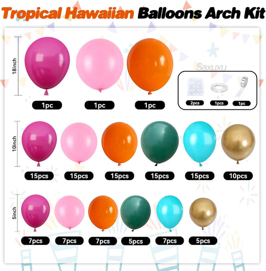 Tropical Balloons Arch Kit, Hawaiian Balloon Garland Arch Kit, Hot Pink Green Orange Balloon For Tropical Flamingo Hawaiian Summer Beach Theme Birthday Baby Shower Party Bachelorette Wedding Decor