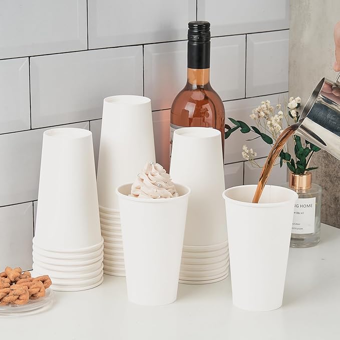 200 Pack Disposable Paper Coffee Cups 16 oz, White Paper Cups, Hot Beverage Drinking Cup for Coffee, Water, Tea, Juice, Espresso
