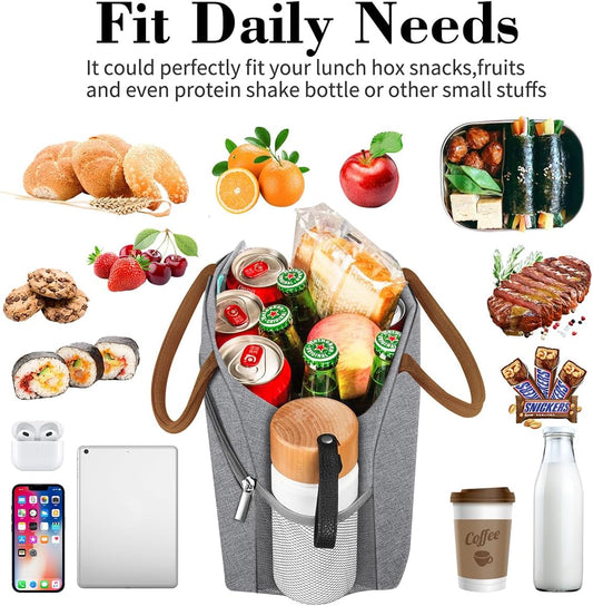 Coobiiya Lunch Bag Lunch Box for Women Men, Small Leakproof Cute Lunch Tote Large Capacity Reusable Insulated Cooler Lunch Container for Work/Office/Picnic/Beach-Grey