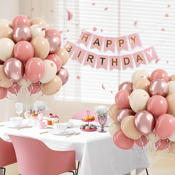 60pcs Dusty Pink Balloons, Blush Pink Dusty Rose Nude Ivory White Metallic Rose Gold Balloons for Boho Baby Shower Birthday Party Wedding Bridal Shower Party Decorations