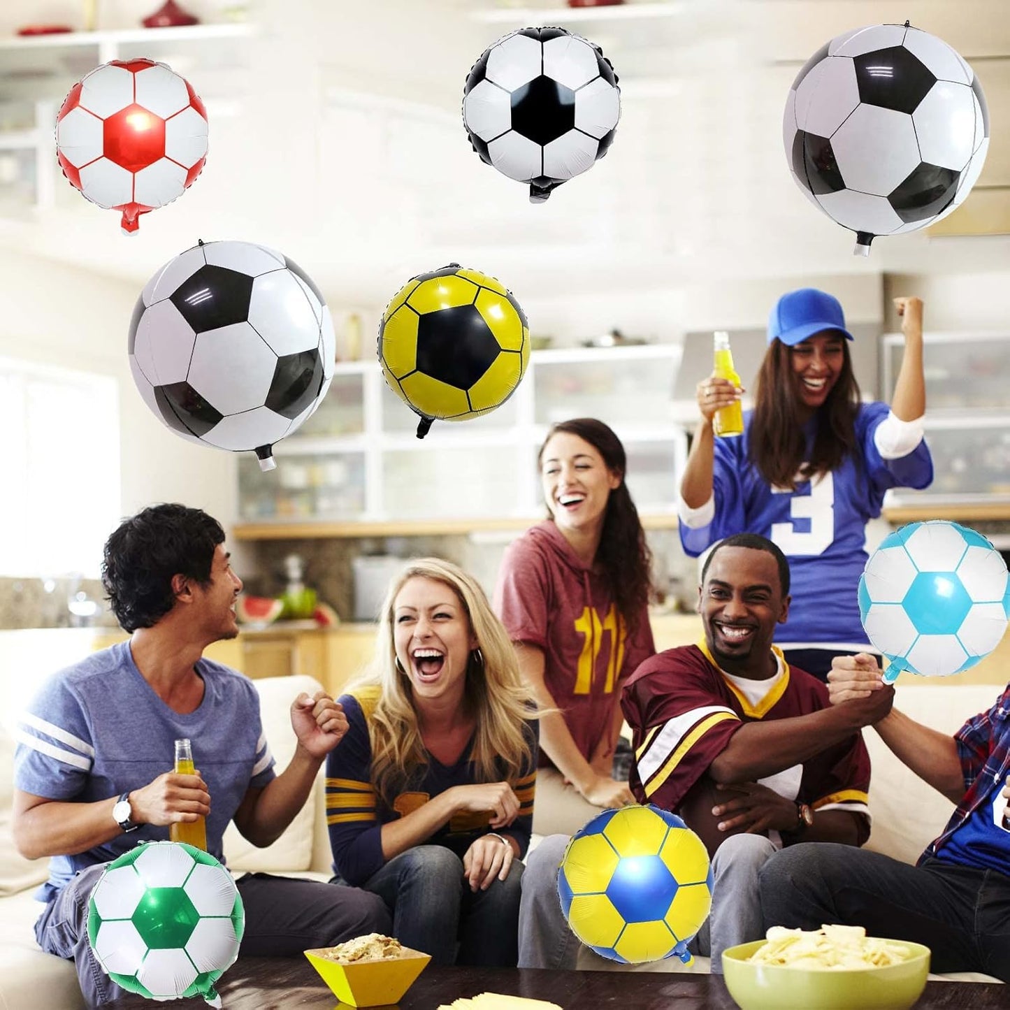8Pcs Soccer Foil Balloons Set, 22 inch 4D Soccer Mylar Foil Balloons and 18 inch Multicolor Football Foil Balloons for Boys Kids Soccer Ball Fans Birthday Party World Cup 2022 Decoration Supplies