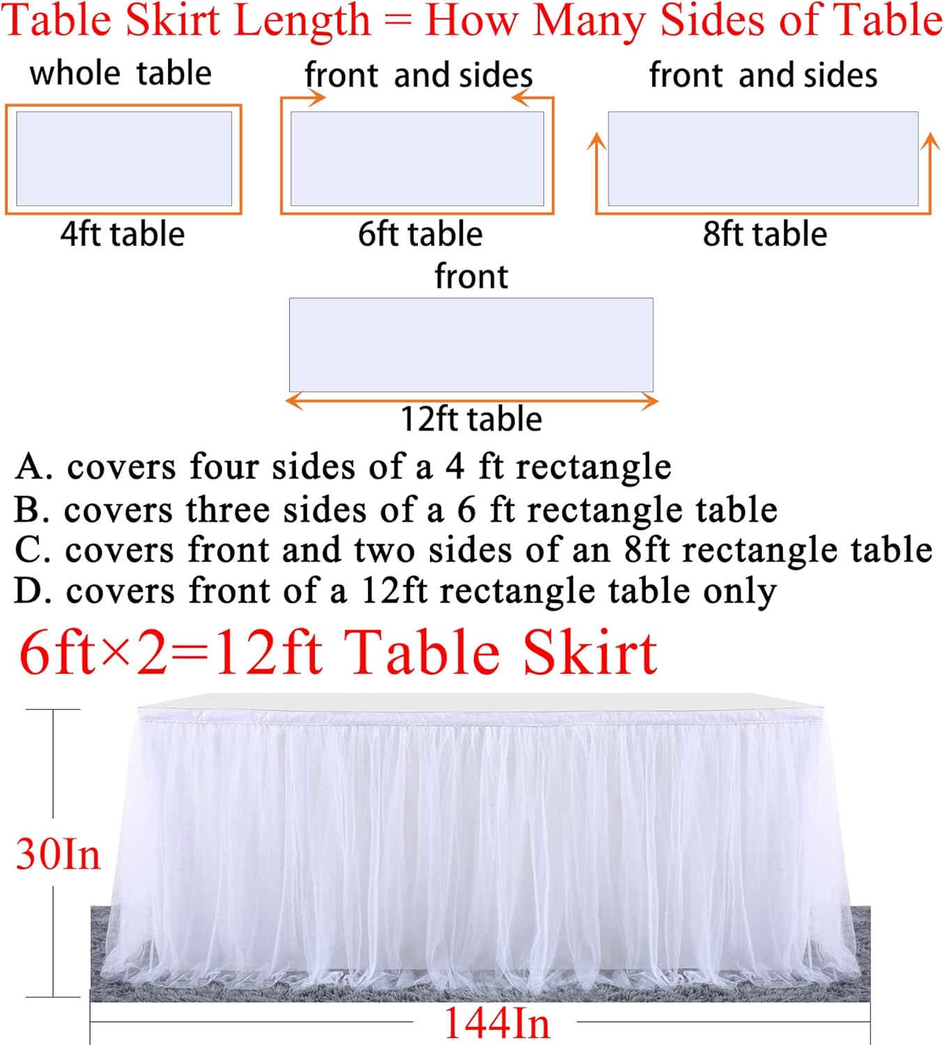 2 Pack 6ft White Tulle Table Skirts for wedding Bridal Shower White Ruffle Tutu Tablecloth for Baby Shower Birthday Party Banquet Baptism Cake Dessert Table Decorations