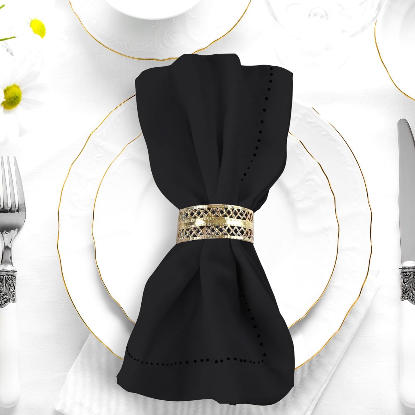 Urban Villa Halloween Cloth Napkins Black Color Dinner Napkins Hemstitch 20''x20'' (Set of 12) 100% Cotton Absorbent Napkins Soft Durable Reusable Washable Ideal for Events Parties Everyday use