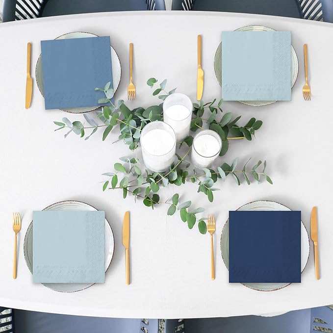 Whaline 150Pcs Dusty Blue Paper Napkins 3 Colors Dinner Napkins Blue Disposable Luncheon Napkins for Party Celebration Gathering Supplies Table Decor