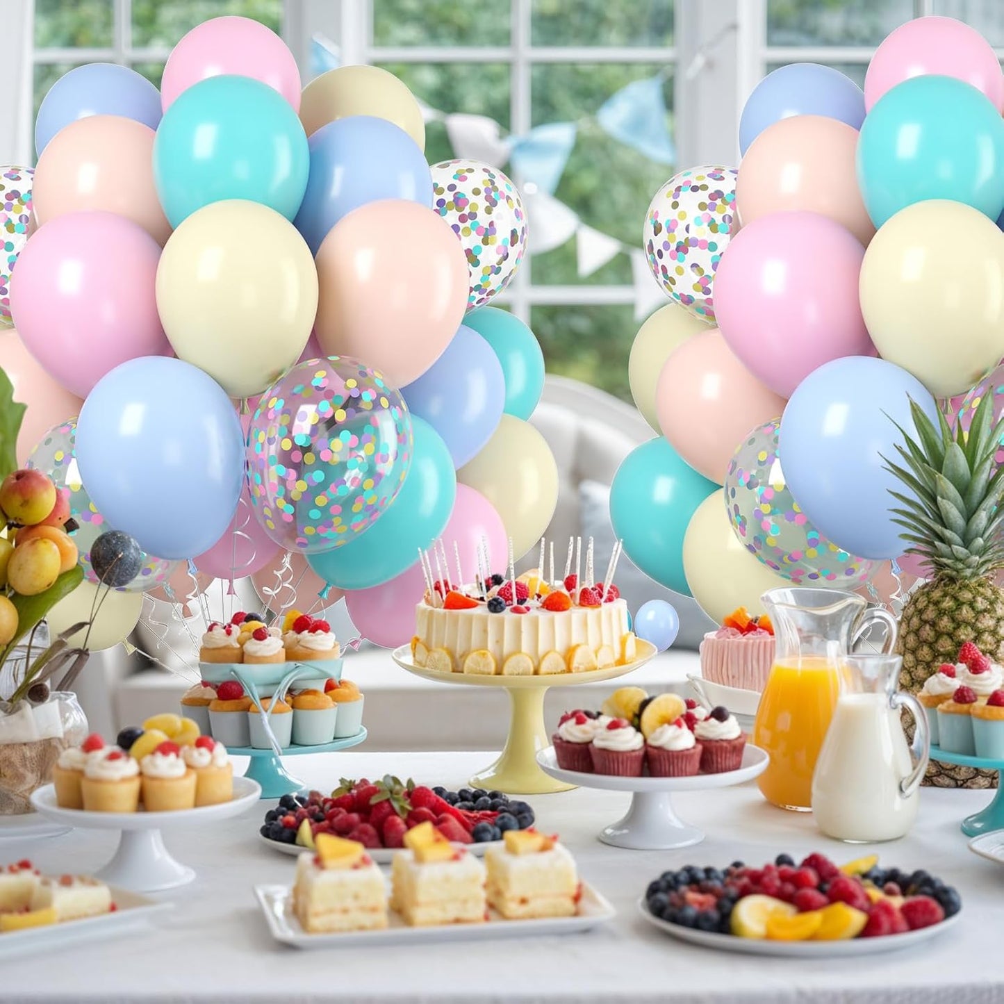 Paready Pastel Balloons Set, 60Pcs Easter Balloons, 12 Inch Macaron Pink Teal Blue Yellow Orange Confetti Balloon Helium for Rainbow Bridal Baby Shower Anniversary Easter Day Birthday Party decoration