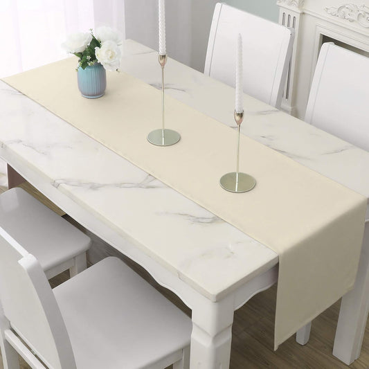 DUALIFE 2 Pack Table Runner 14 x 108 Inch Long Table Cloth Table Runners for Wedding Engagement Banquet Graduations Birthday Party Decorations Beige