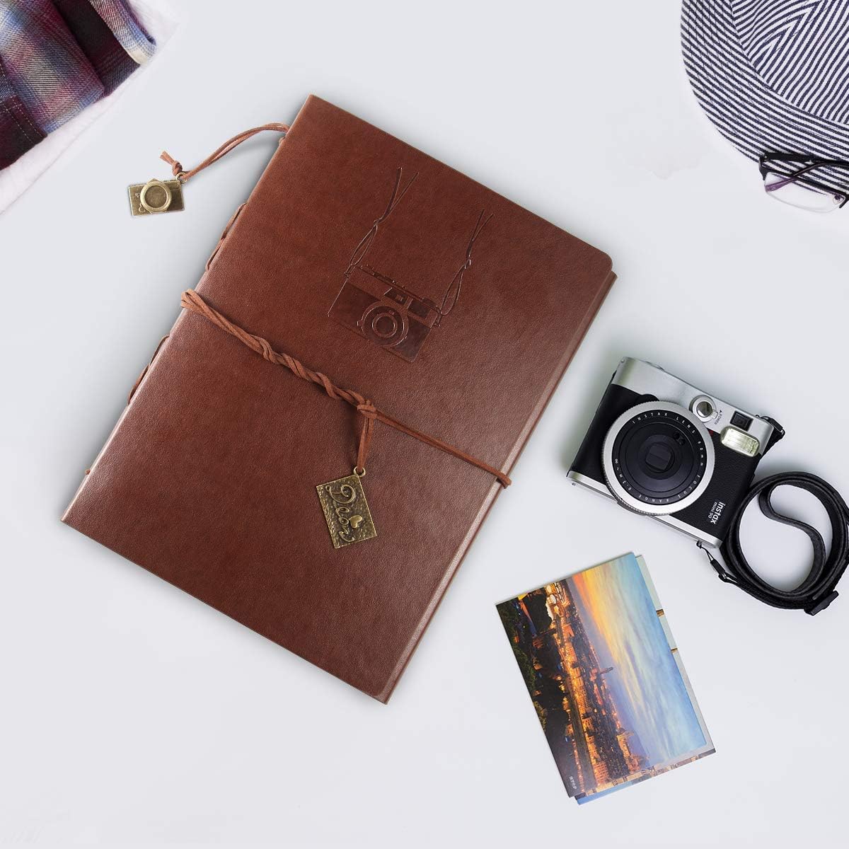ThxMadam Leather Scrapbook Photo Album Vintage DIY Memory Book Guest Book Photograph Album Present for Valentines Anniversary Motherâs Day Birthday Gift for Photographer Boy Men Father Husband Camera