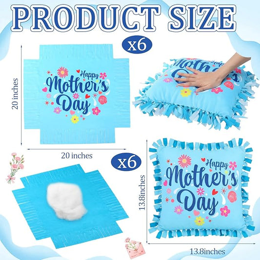 Mindsoft 6 Sets Mother's Day DIY Pillow Craft Kits – Cute Floral Tied Pillows with Happy Mother's Day Design, Handmade Gifts for Mom, Craft Activities, Home Decoration & Party Decor Favors