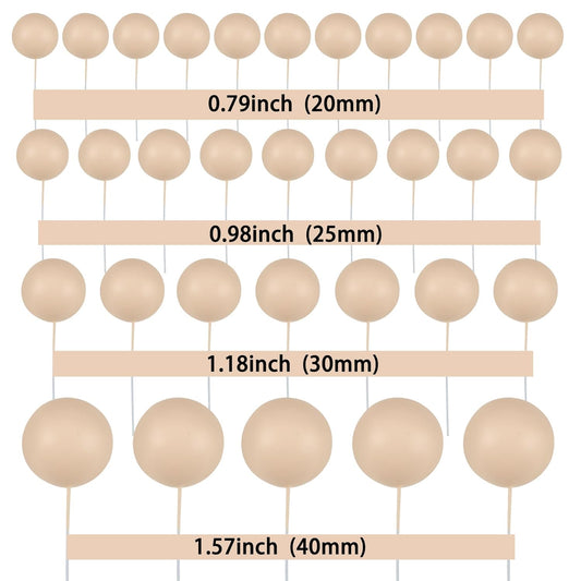 Gyufise 30Pcs Ball Cupcake Toppers Balls Cake Toppes Foam Balls Picks DIY Mini Balloon Cake Topper for Baby Shower Birthday Favor Wedding Anniversary Party Cake Decorations Supplies Khaki