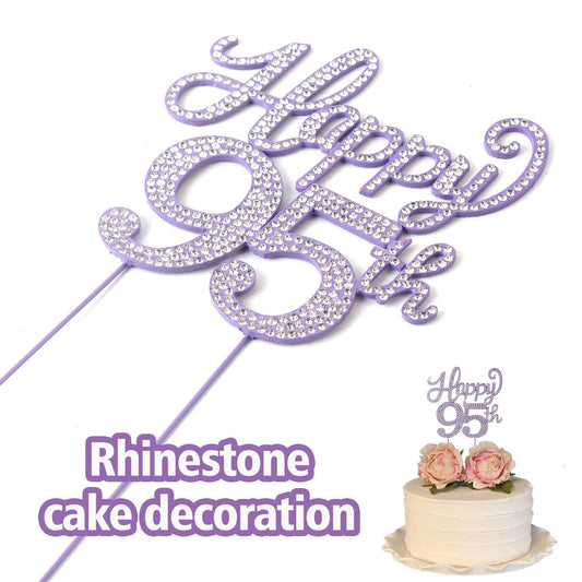 Happy 95th Birthday Purple Rhinestone Cake Topper - 95th Birthday/Anniversary,Cheers to 95 Years Old Bday Party Metal Sparkly Centerpieces Decorations.