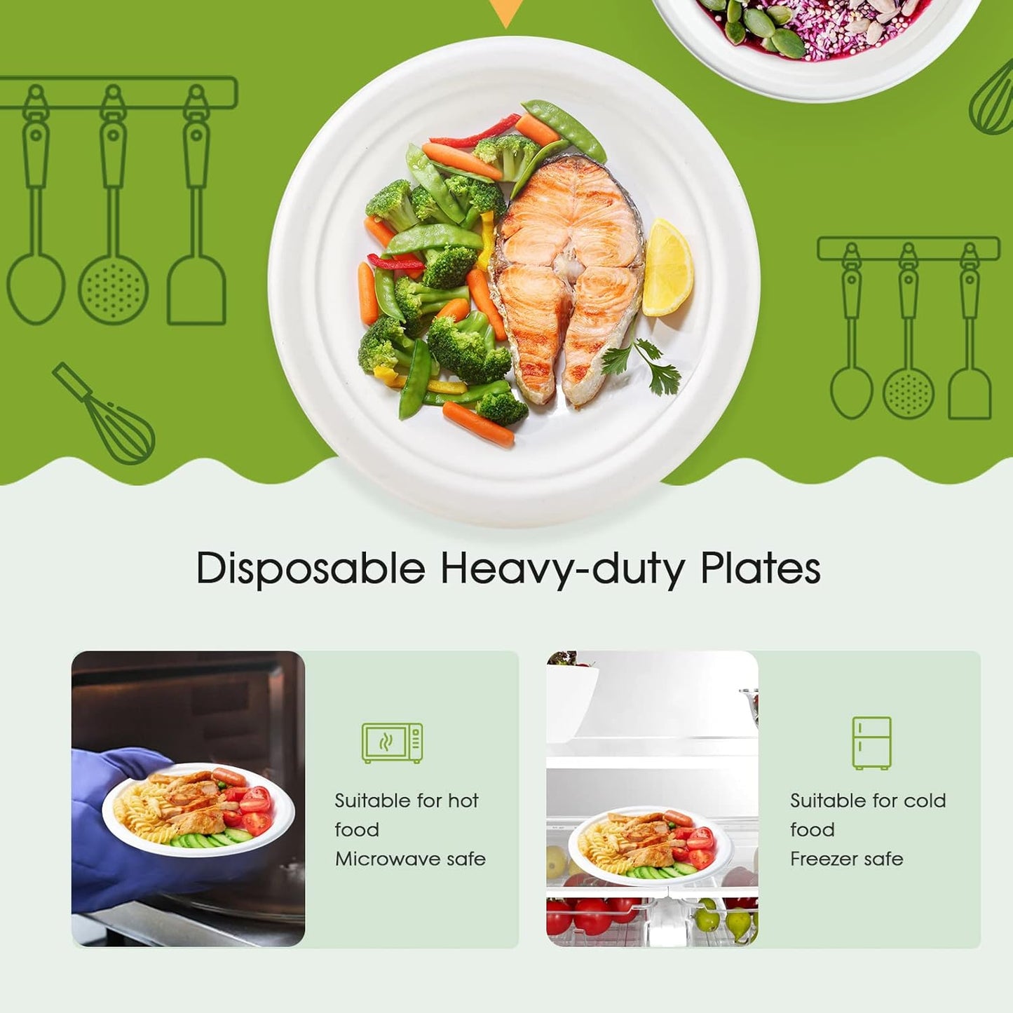 ECOLipak 100% Compostable 10 Inch Heavy Duty Paper Plates, 150 Pack Disposable Biodegradable Eco-friendly Sugarcane Bagasse Plates for Thanksgiving Party(White)