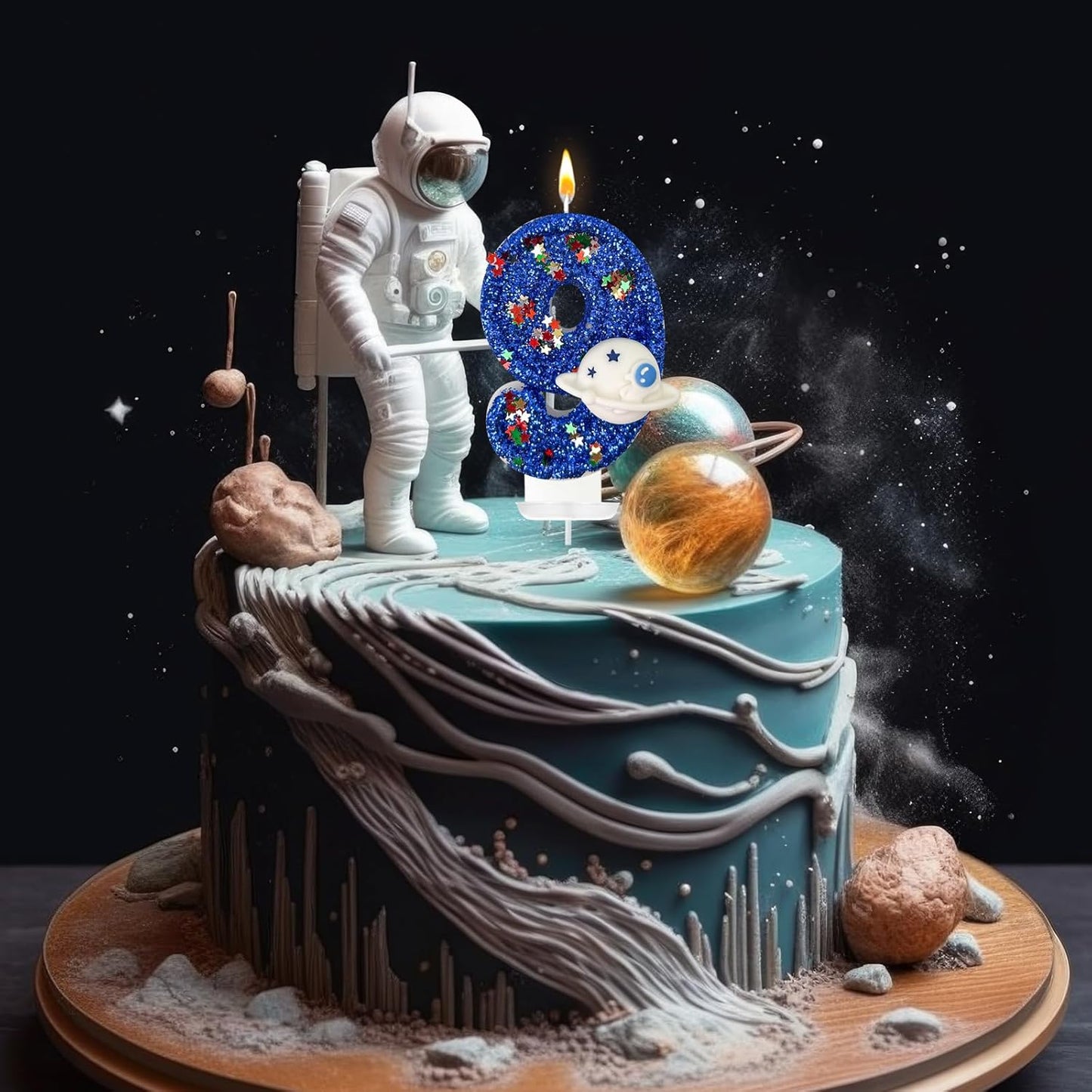HXOUSE Spaceship Number 9 Birthday Candles - Outer Space Universe Birthday Candles for Cake, 9 Candle Topper for Anniversary Celebrations, Astronaut Rocket Party Decorations for Boys