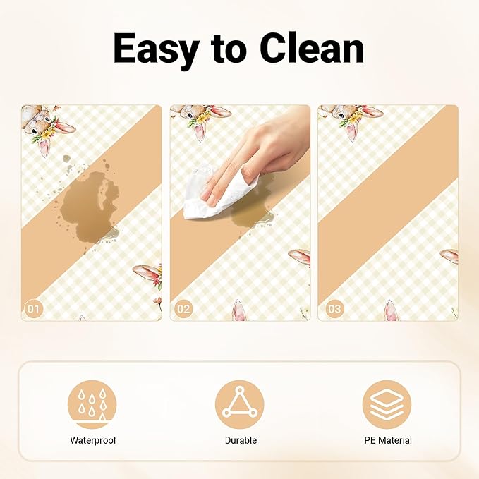 Childom 2 Pack Easter Tablecloth,Easter Decorations 54" x 108" Disposable Plastic Tablecloth,Bunny Table Cloth Checkered Decorations,Plastic Table Cover for Party Supplies,Indoor,Outside,Home,Dinner