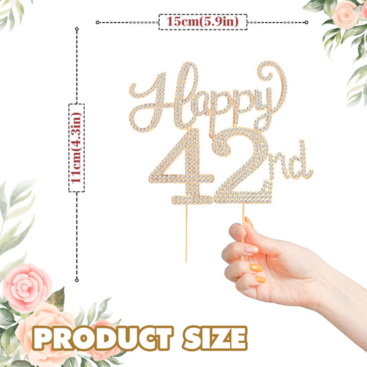 Happy 42nd Birthday Decorations,42nd Birthday Gold Rhinestone Cake Topper - Cheers to 42 Years Old Bday Party Metal Sparkly Cake Centerpieces Sign.