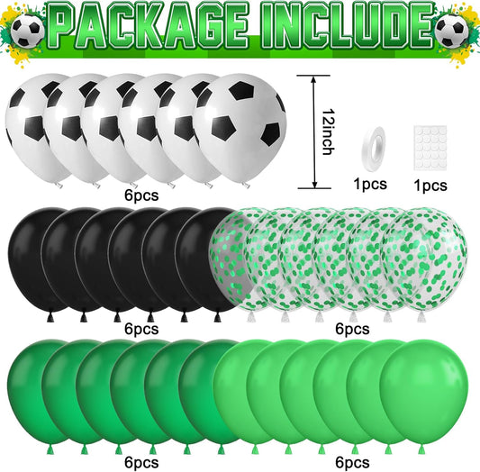 30pcs Soccer Balloon Green Black,Soccer Print Balloon 12 Inch Set,Football Party Birthday Decorations for Boys Kids Football Sport Theme Party Decorations