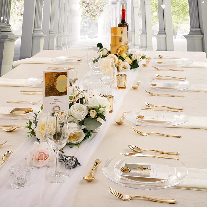 Hioasis 100pcs Clear Plastic Plates for Party - 7.5" Dinner Plates Disposable, Heavy -duty, Classy and Elegant for Wedding