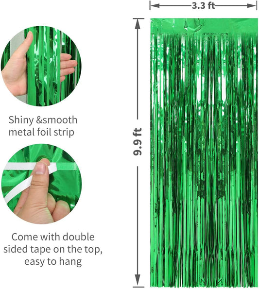 Crosize 3 Pack 3.3 x 9.9 ft Green Foil Fringe Backdrop Curtain, Streamer Backdrop Curtains, Streamers Birthday Party Decorations, Tinsel Curtain for Parties, Galentines Decor, Preppy, Photo Booth