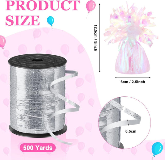 24 Pcs Balloon Weights Metallic Anchor Balloon Holder for Helium Balloons Heavy Table Weights and 1 Roll Iridescent Crimped Ribbon for Birthday Wedding Halloween Christmas Party(Dazzling Colors)