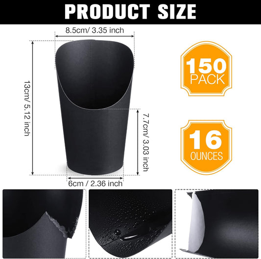 Rtteri 150 Pcs Disposable Charcuterie Cups 16 oz French Fry Cups Black Popcorn Box Kraft Paper for Halloween Party Serving Treats Dessert Snack Food