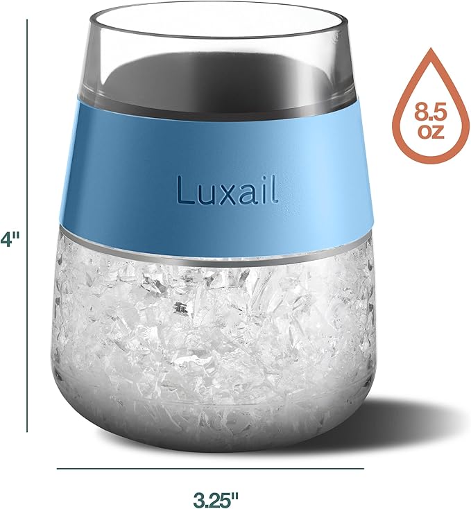Wine Glasses, Plastic Wine Glasses Set of 2, Wine Gifts, Double Wall Insulated Freezer Tumbler, Stemless Freezer cups for Red and white Wine, 8.5 Oz, Misty Blue