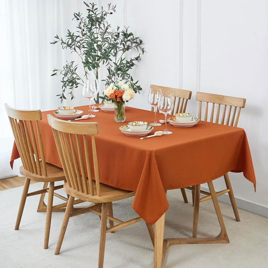 maxmill Rectangle Weaved Design Tablecloth Waterproof Spillproof Wrinkle Free Fall Table Cloth, Kitchen Dining Room Thanksgiving Decoration, Fabric Table Cover Halloween Party, 60 x 84 Inch, Rust
