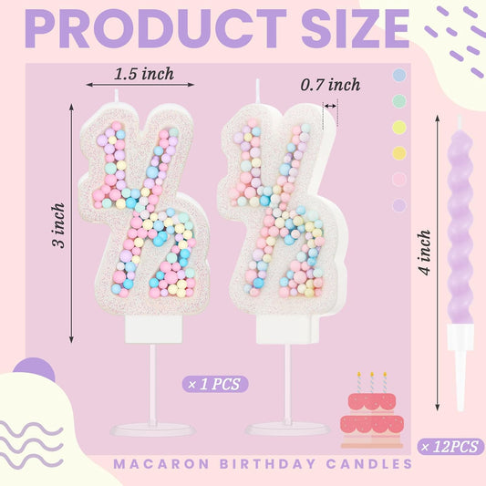 MTLEE Number 1/2 Birthday Candle with 12 Pcs Spiral Candles for Girls Macaron Pastel Rainbow Unicorn Pink Cake Topper for Sweet Theme Party Decoration