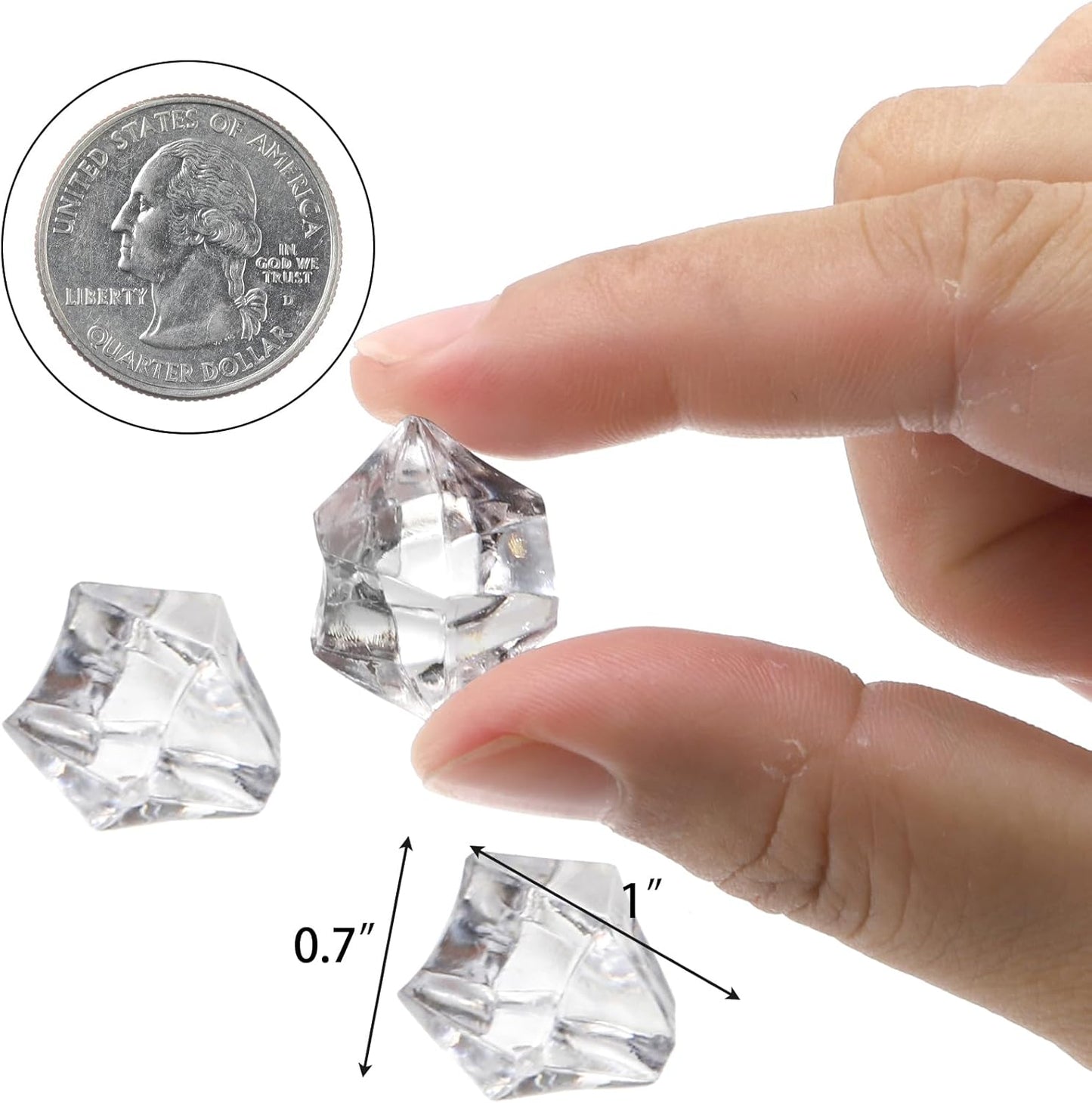 Jucoan 1000 PCS Fake Ice Cubes, 4.5 lbs 1 Inch Irregular Acrylic Crushed Ice Rocks Vase Fillers for 2-3 Quart Vase, Artificial Crystals Diamond Gems for Table Scatters, Wedding Party Centerpieces