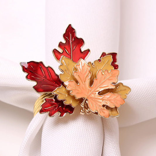 6 Pcs Maple Leaves Napkin Ring, Fall Metal Napkin Ring Holder Maple Leaves Serviette Buckle Holder Autumn Leaf Napkin Buckle for Harvest Season Thanksgiving Fall Decoration