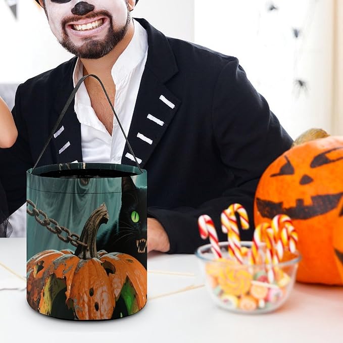Halloween Candy Bucket - Halloween Black Cat Pumpkin Trick Or Treat Candy Bag, Gift Bag for Party Favor Supplies