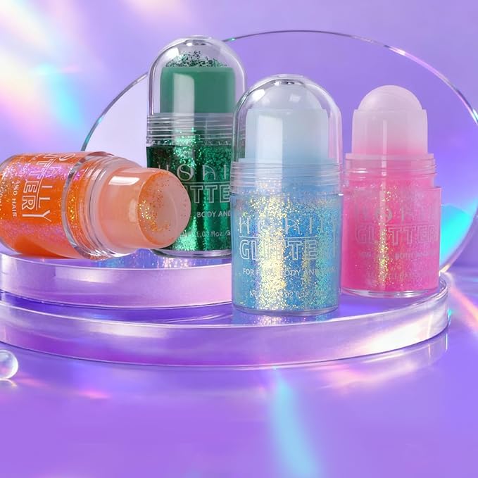 HOSAILY Roll-on Holographic Body Glitter Gel for Face Hair, Chamaleon Light Blue Color Changing Face Paint Glitter Mermaid Makeup, Chunky Sequins Festival Party Rave Accessories Shimmer Makeup