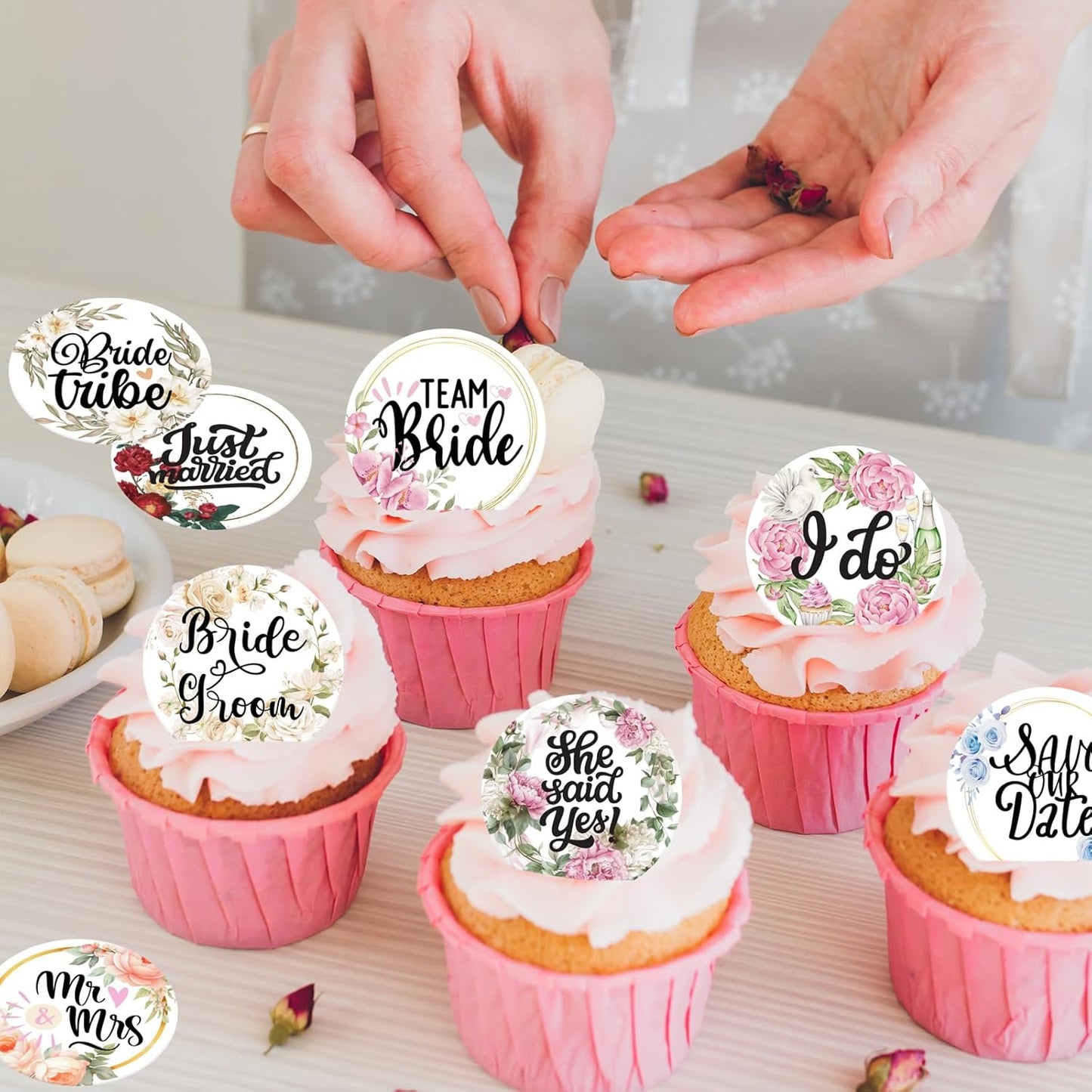 36PCS Edible Floral Bride to Be Cupcake Toppers Wafer Paper Love I Do Cupcake Decoration Miss to Mrs Cupcake Picks for Bridal Shower Bachelorette Wedding Party Supplies