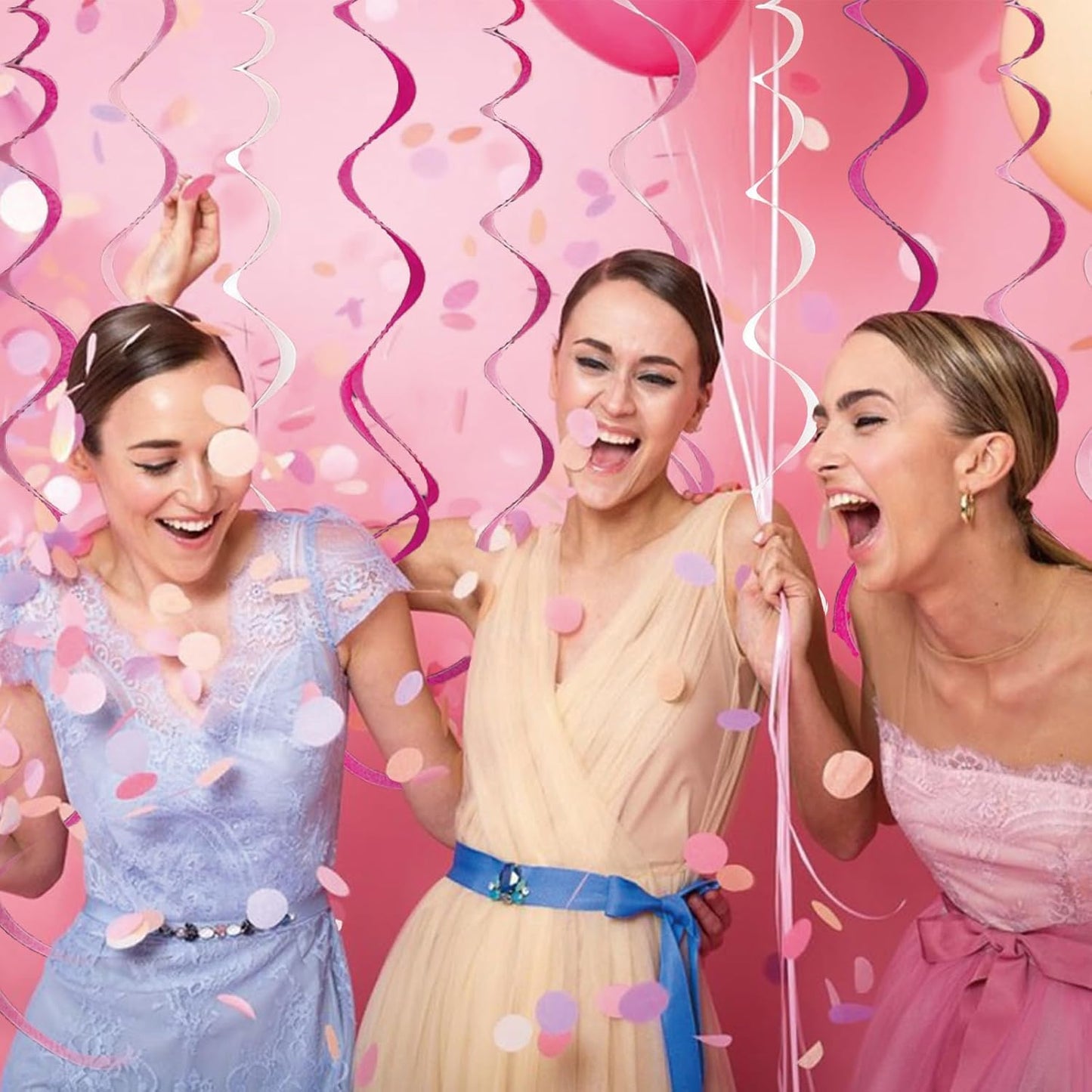 48 Pcs Pink Hanging Swirl Party Decorations Hot Pink Felt Ceiling Spiral Streamers with Hooks for Birthday Bachelorette Wedding Bridal Shower Engagement Party Swirl Decorations