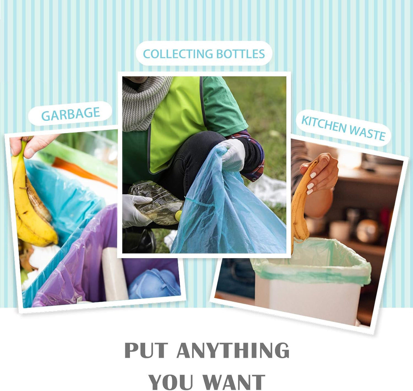 2.6 Gallon/330pcs Strong Trash Bags Colorful Clear Garbage Bags by Teivio, Bathroom Trash Can Bin Liners, Small Plastic Bags for home office kitchen,fit 10 Liter, 2,2.5,3 Gal, Multicolor
