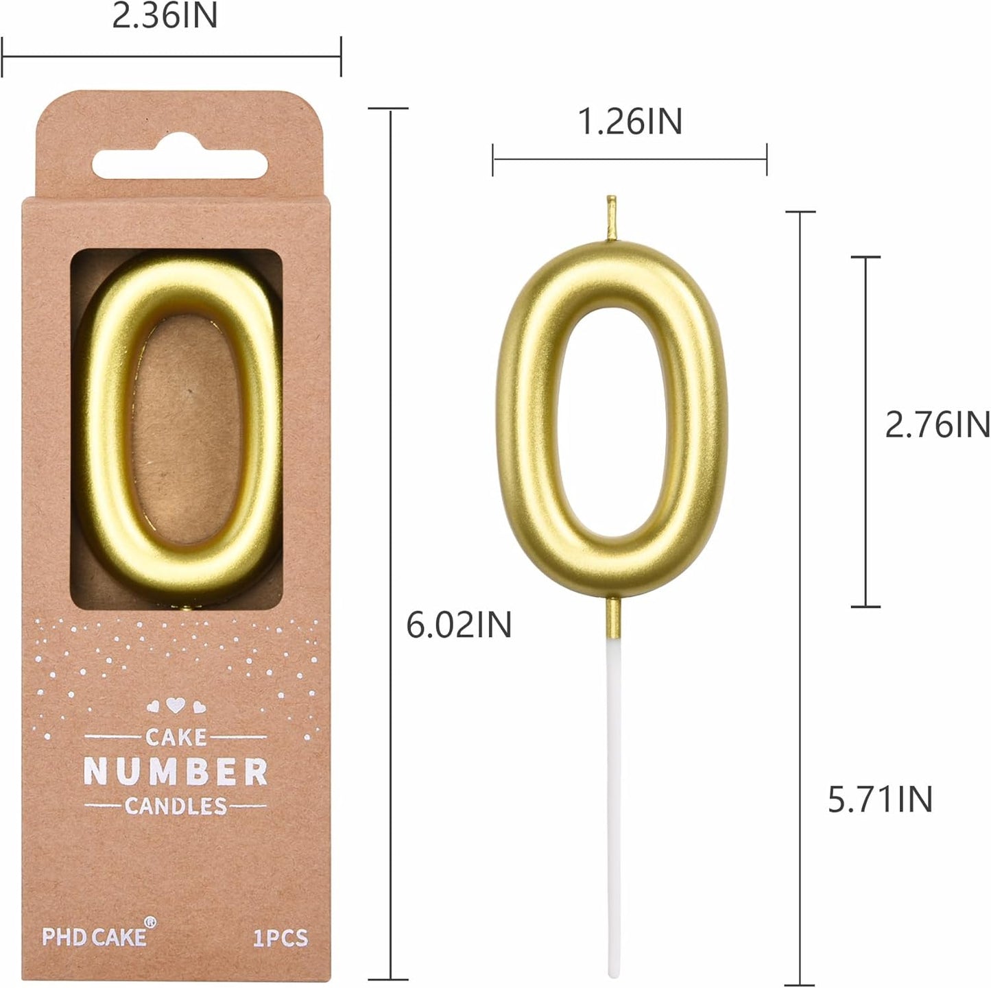 PHD CAKE 2.76 inch Classical Gold 0 Number Birthday Candles, Gold Number Candles, Cake Number Candles, Party Celebration