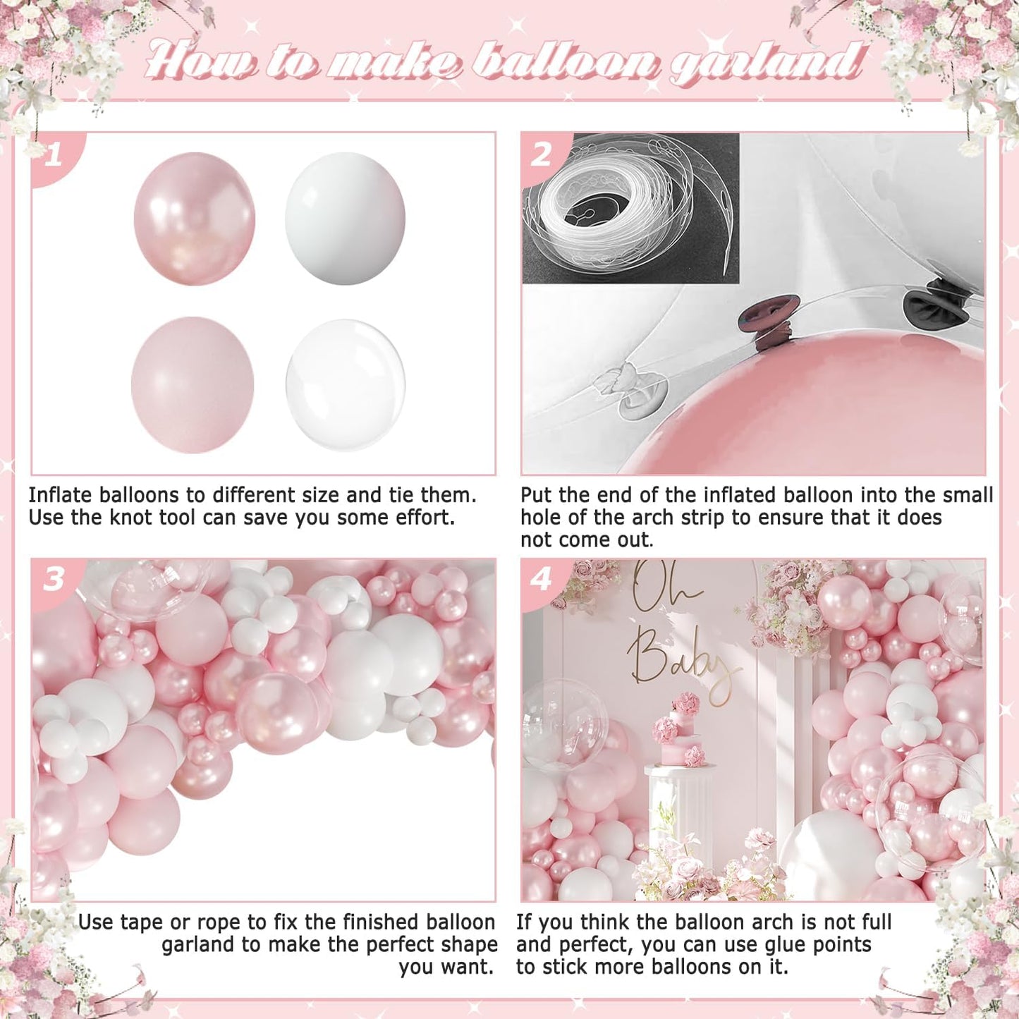 Pink Balloon Arch Kit 108Pcs Double Stuffed Balloons Garland Including Pink Pearl White Macaron Pink Balloons Different Size for Wedding Birthday Baby Shower Bachelorette Party Decorations