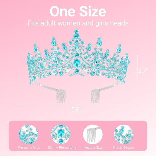 Birthday Tiara and Crown with Sash, Birthday Tiara for Women Party (Blue)