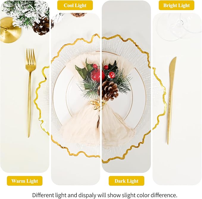50 Pack Clear Charger Plates Bulk, 13" Plastic Reef Chargers for Dinner Plates, Round Charger Plate with Gold Rim Floral Reef Design for Dinner Wedding Party Table Setting Decoration